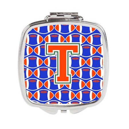 CAROLINES TREASURES Letter T Football Green, Blue and Orange Compact Mirror CJ1083-TSCM